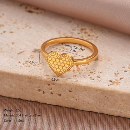 Simple Style Solid Color Classic Style Cross Heart Shape Crown Stainless Steel 14k Gold Plated Rings