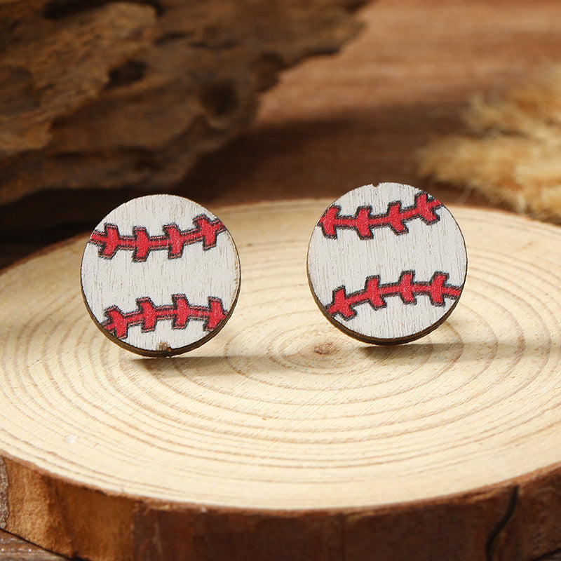 1 Pair Vacation Simple Style Ball Basketball Football Painted Wood Silver Plated Ear Studs