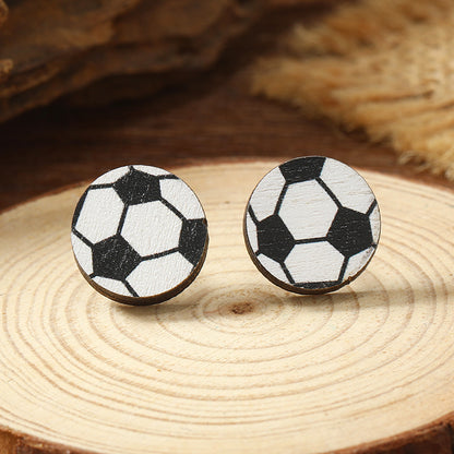 1 Pair Vacation Simple Style Ball Basketball Football Painted Wood Silver Plated Ear Studs