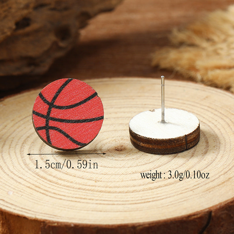 1 Pair Vacation Simple Style Ball Basketball Football Painted Wood Silver Plated Ear Studs