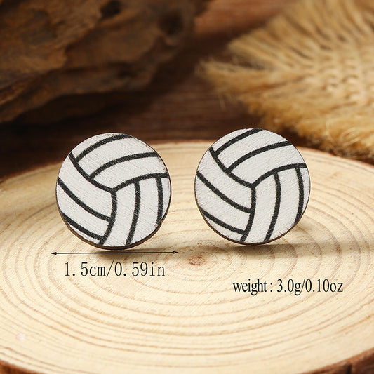 1 Pair Vacation Simple Style Ball Basketball Football Painted Wood Silver Plated Ear Studs