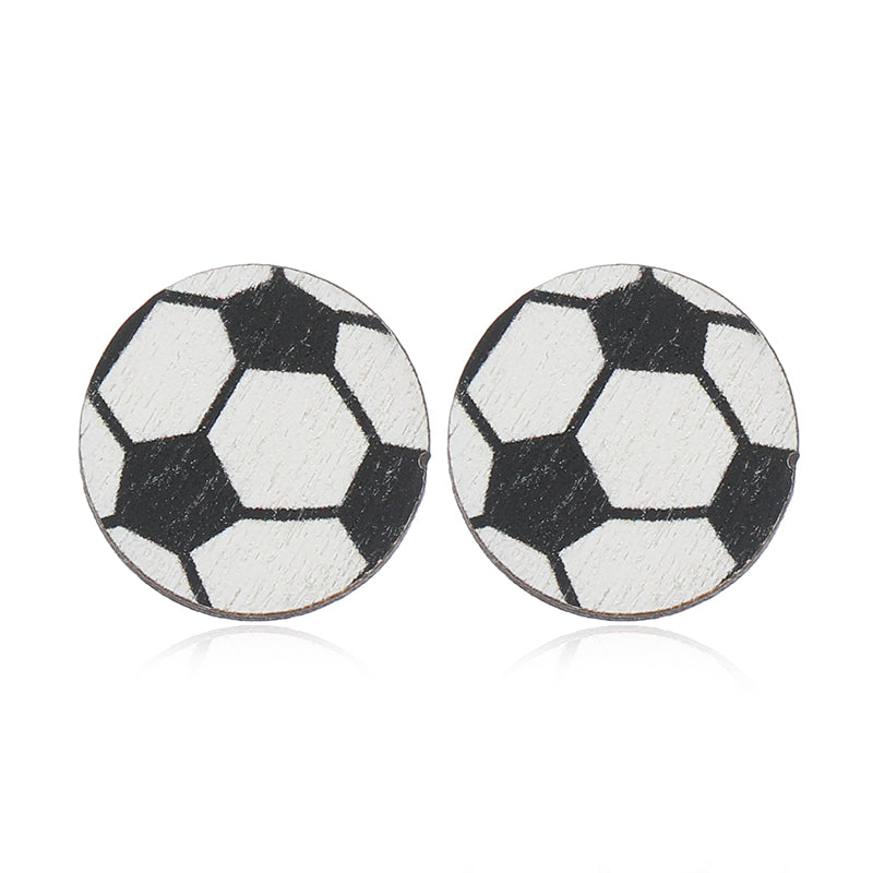 1 Pair Vacation Simple Style Ball Basketball Football Painted Wood Silver Plated Ear Studs