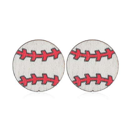 1 Pair Vacation Simple Style Ball Basketball Football Painted Wood Silver Plated Ear Studs