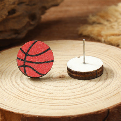 1 Pair Vacation Simple Style Ball Basketball Football Painted Wood Silver Plated Ear Studs