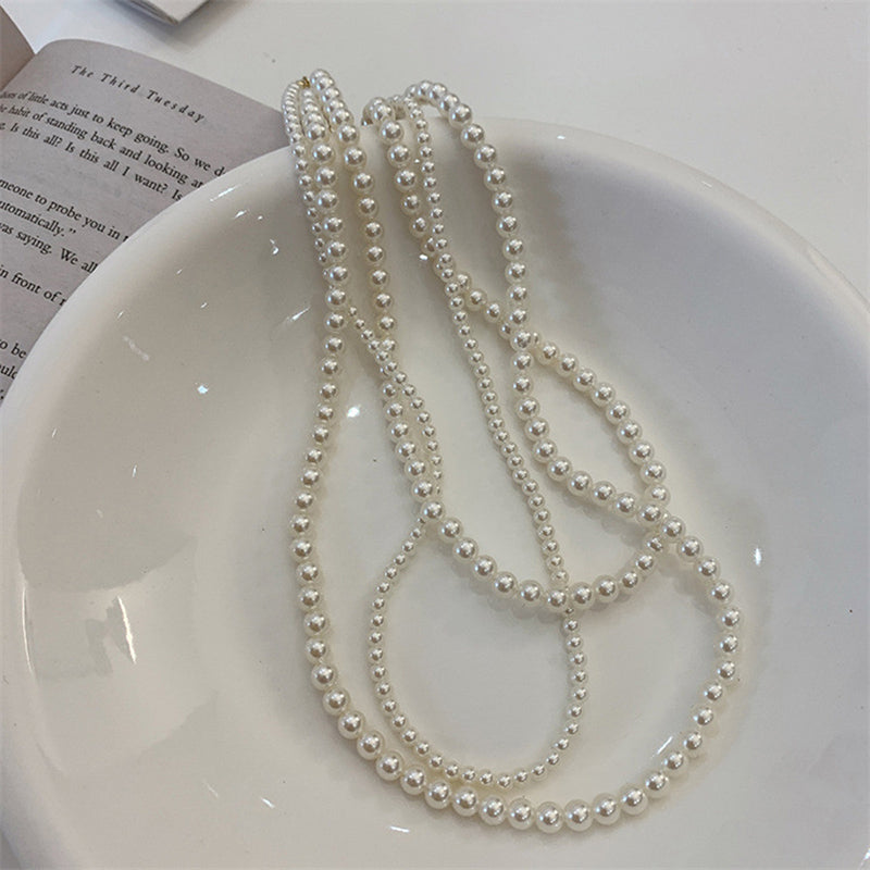 Elegant Geometric Imitation Pearl Beaded Women's Three Layer Necklace