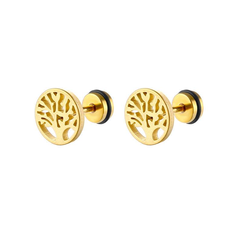 1 Pair Elegant Geometric Life Tree Plating Stainless Steel Ear Studs