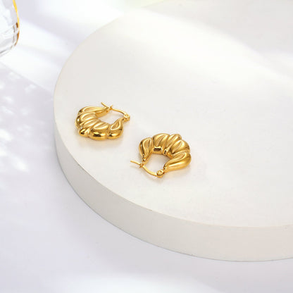 1 Pair Elegant Vintage Style Simple Style Geometric Irregular Pleated Stainless Steel 18k Gold Plated Hoop Earrings