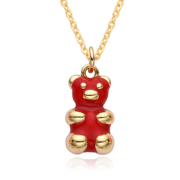 Cute Bear Copper Enamel Plating 18k Gold Plated Pendant Necklace