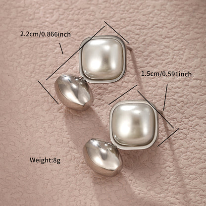 1 Pair Elegant Xuping Square Plating Inlay Stainless Steel Artificial Pearls 14k Gold Plated Ear Studs