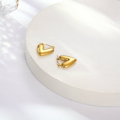 1 Pair Elegant Sweet Heart Shape Polishing Plating Stainless Steel 18k Gold Plated Hoop Earrings