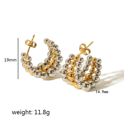 1 Pair Retro Roman Style C Shape Polishing Plating 304 Stainless Steel 18K Gold Plated Ear Studs