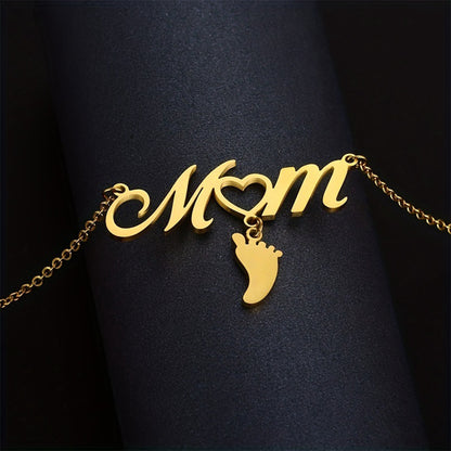 Mama Simple Style Letter Footprint Stainless Steel Plating 18k Gold Plated Pendant Necklace