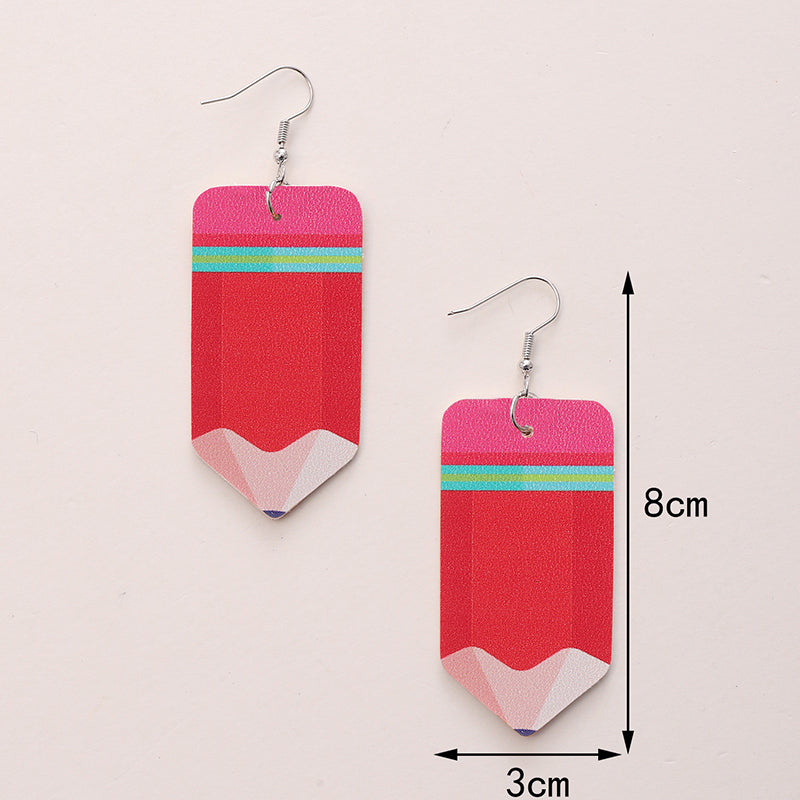 1 Pair Simple Style Number Heart Shape Apple Pu Leather Drop Earrings