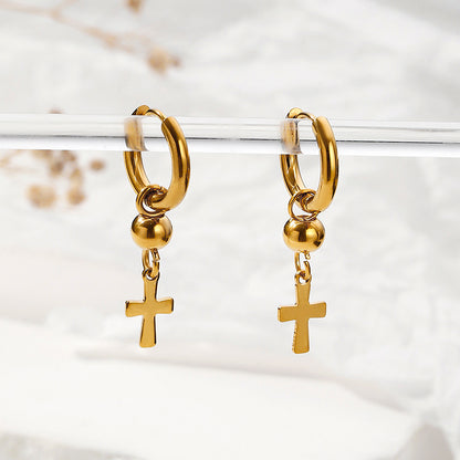 1 Pair Simple Style Classic Style Cross Beaded Plating Copper Drop Earrings