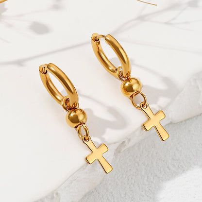 1 Pair Simple Style Classic Style Cross Beaded Plating Copper Drop Earrings