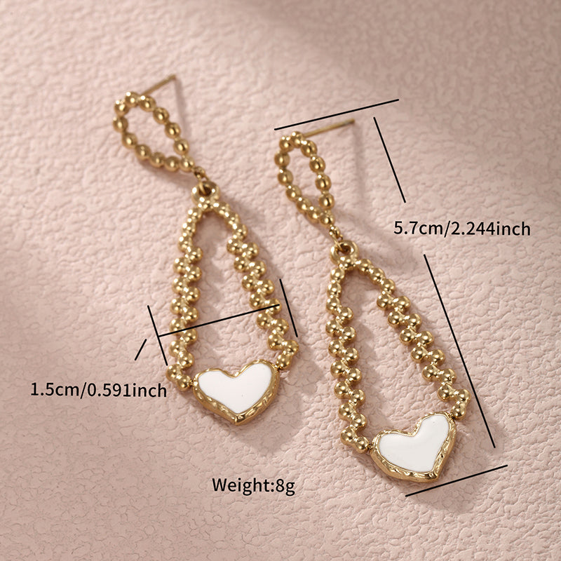 1 Pair Casual Xuping Geometric Heart Shape Pearl Plating Inlay Stainless Steel Artificial Gemstones Zircon 14k Gold Plated Drop Earrings