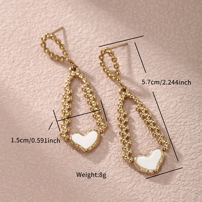 1 Pair Casual Xuping Geometric Heart Shape Pearl Plating Inlay Stainless Steel Artificial Gemstones Zircon 14k Gold Plated Drop Earrings