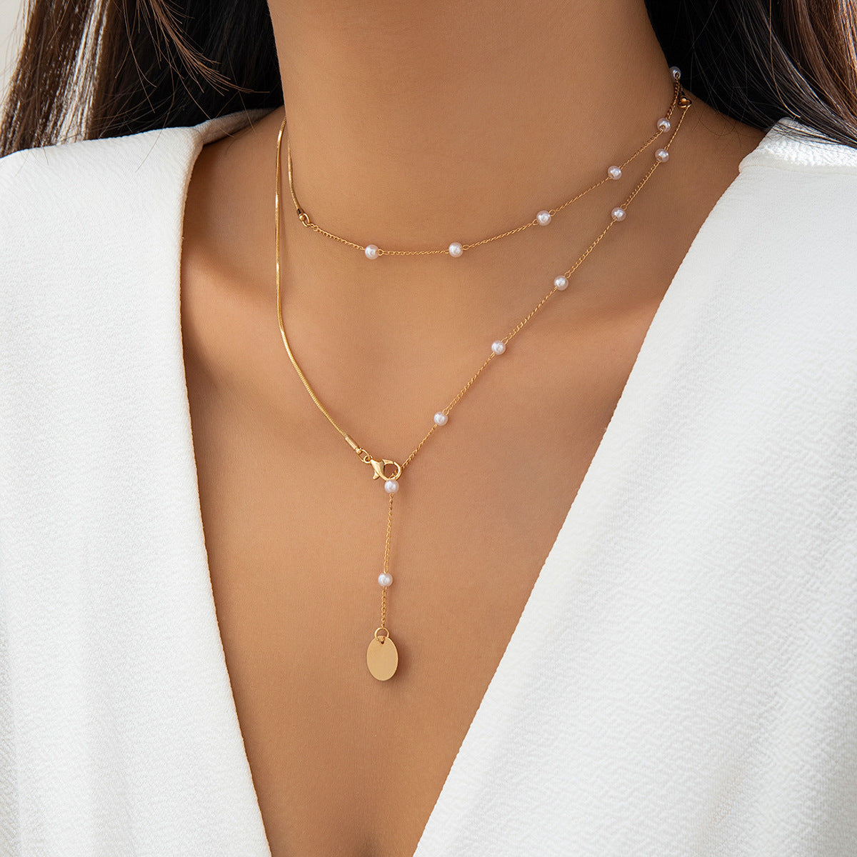 Modern Style Shiny Round Star Imitation Pearl Copper Beaded Plating 18k Gold Plated Pendant Necklace Necklace