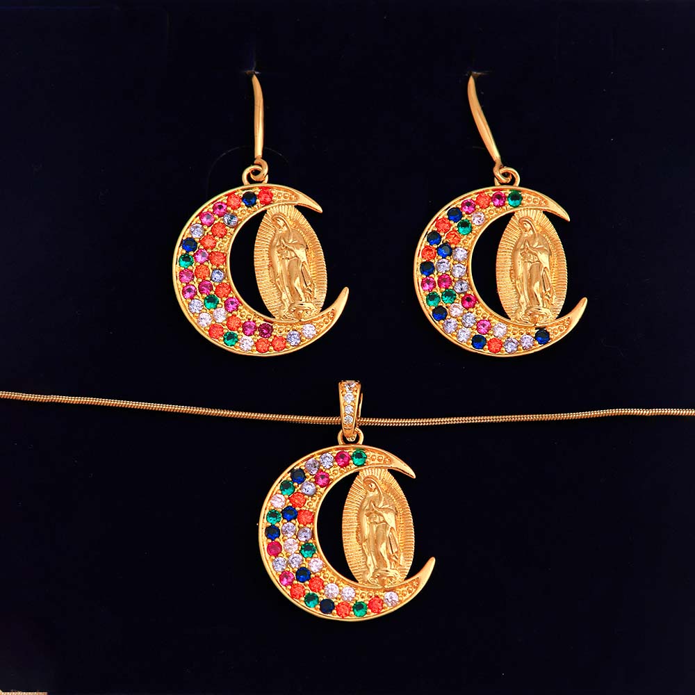 Retro Classic Style Human Moon Stainless Steel Copper Plating Inlay Zircon 18k Gold Plated Jewelry Set