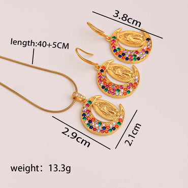 Retro Classic Style Human Moon Stainless Steel Copper Plating Inlay Zircon 18k Gold Plated Jewelry Set