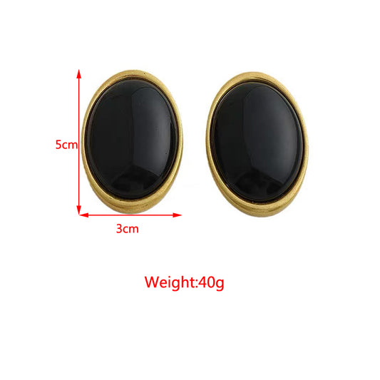 1 Pair Retro Simple Style Oval Inlay Alloy Acrylic Resin Ear Studs