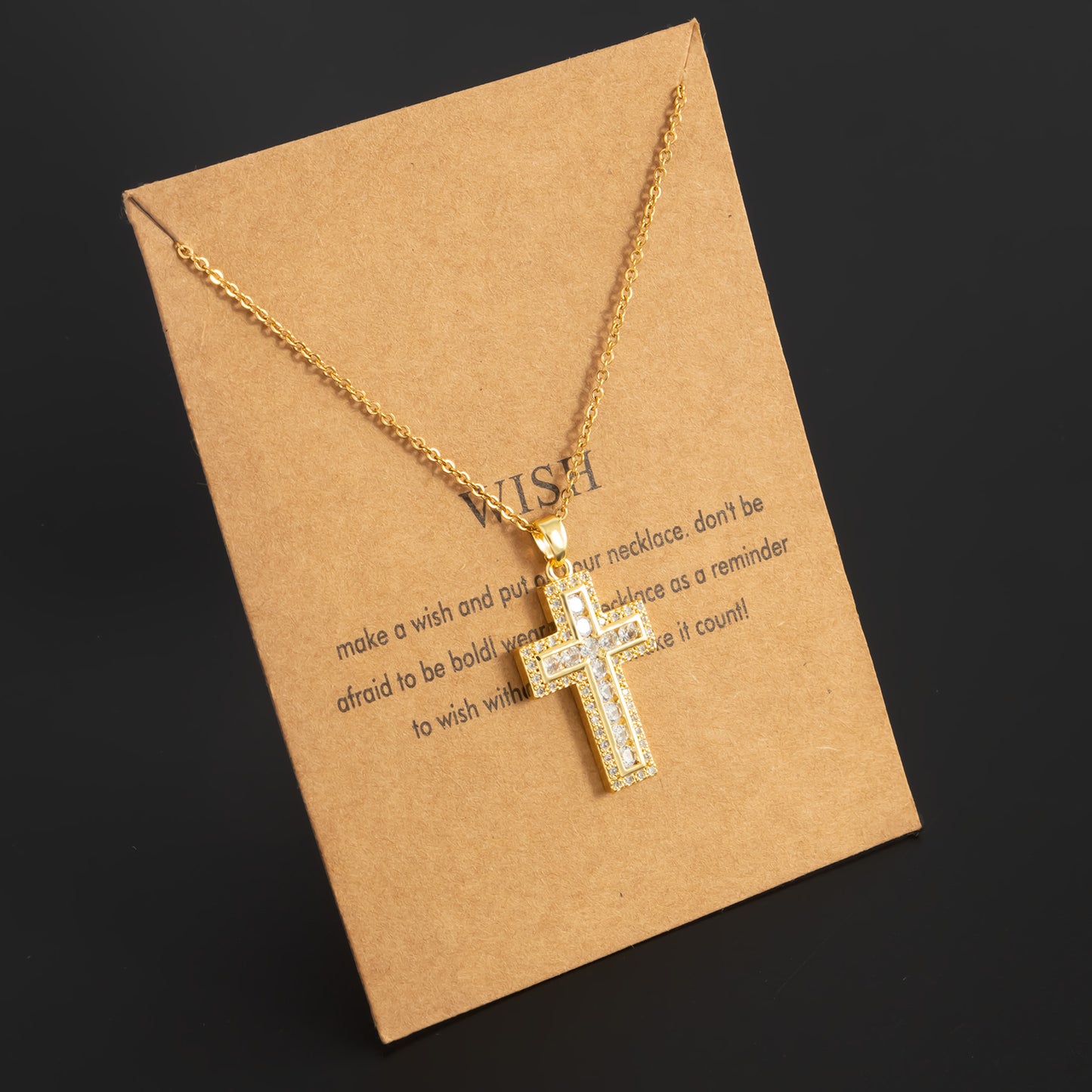 Hip-hop Cross Titanium Steel Inlay Zircon 18k Gold Plated Pendant Necklace