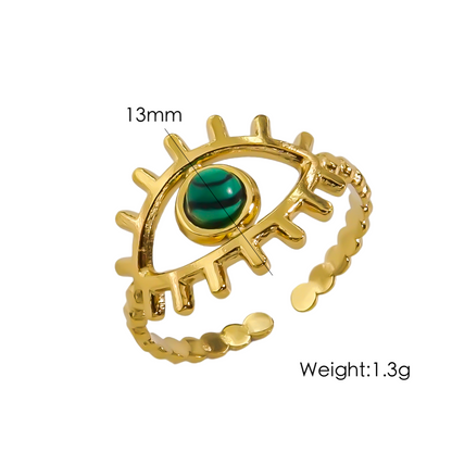 Classic Style Eye Stainless Steel Plating Inlay Natural Stone 14k Gold Plated Open Rings