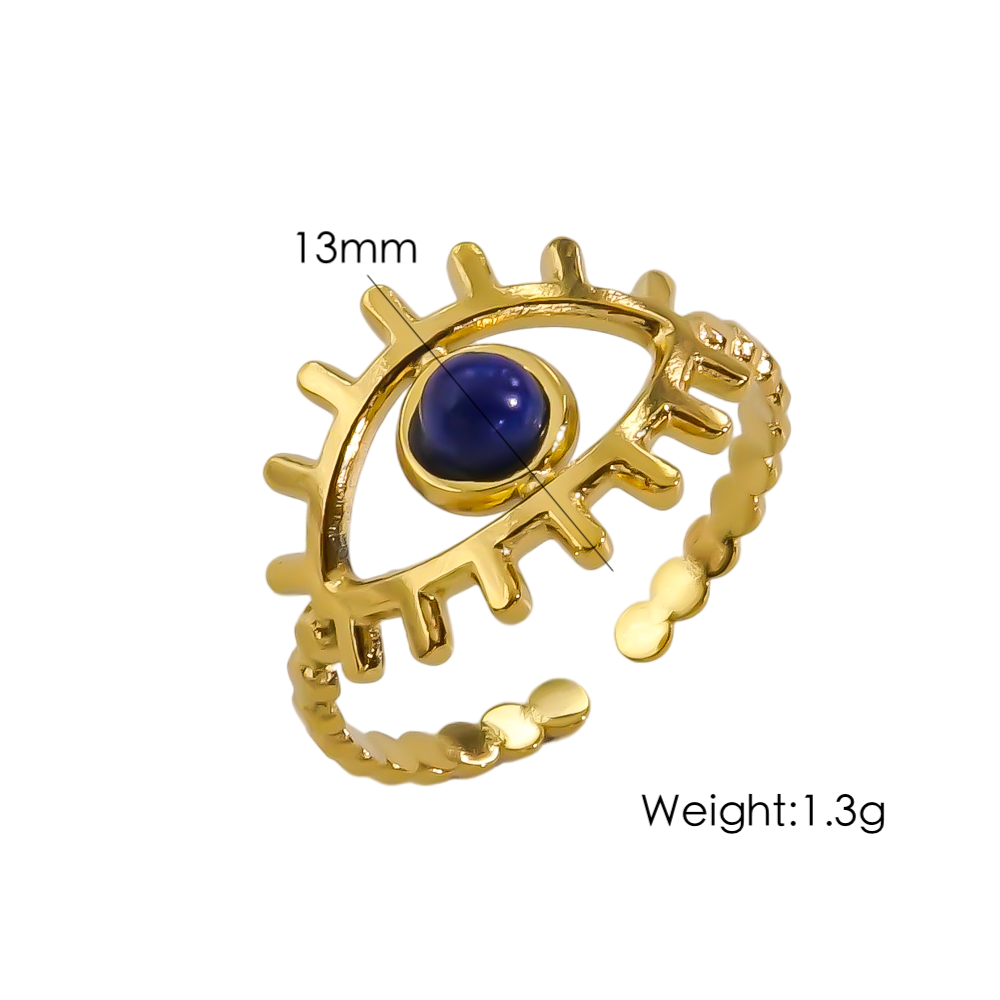 Classic Style Eye Stainless Steel Plating Inlay Natural Stone 14k Gold Plated Open Rings