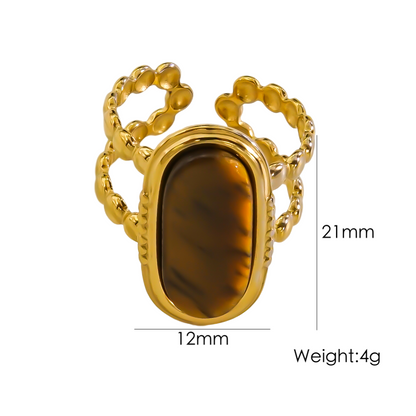 Classic Style C Shape Stainless Steel Plating Inlay Natural Stone Pearl 14k Gold Plated Open Rings