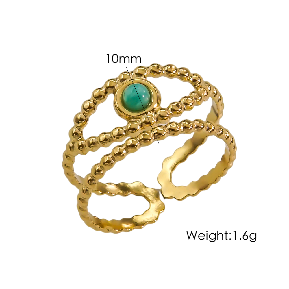 Classic Style Eye Stainless Steel Plating Inlay Natural Stone 14k Gold Plated Open Rings