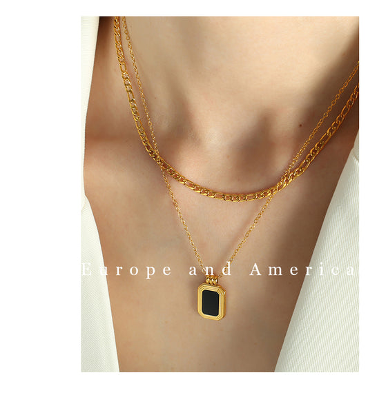 Vintage Style Simple Style Square Arylic Titanium Steel Plating 18k Gold Plated Women's Necklace