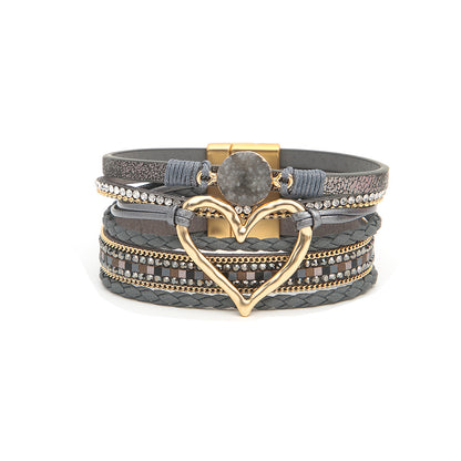 Wholesale Jewelry Streetwear Geometric Heart Shape Pu Leather Alloy Plating Bangle