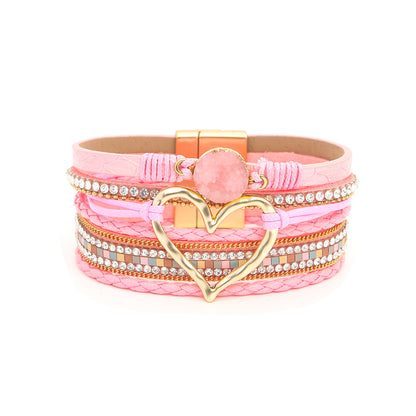 Wholesale Jewelry Streetwear Geometric Heart Shape Pu Leather Alloy Plating Bangle