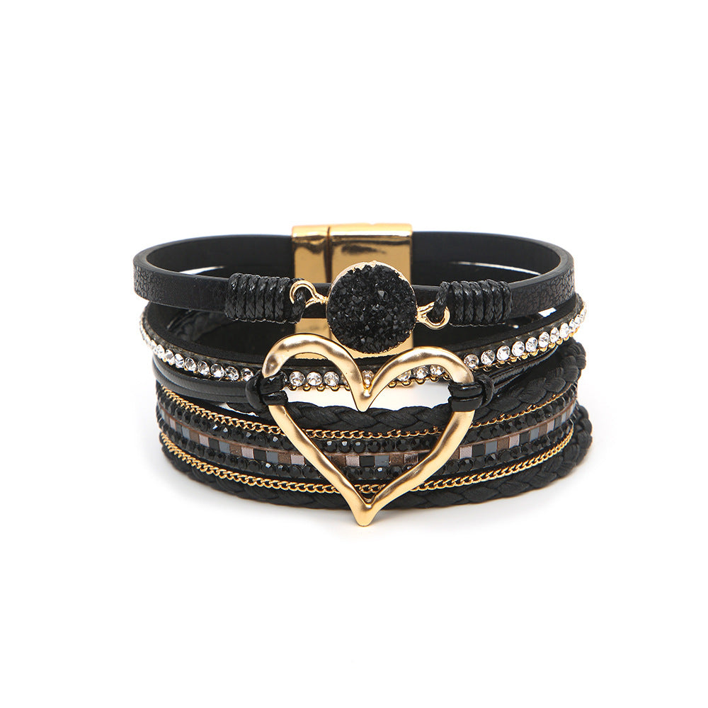 Wholesale Jewelry Streetwear Geometric Heart Shape Pu Leather Alloy Plating Bangle