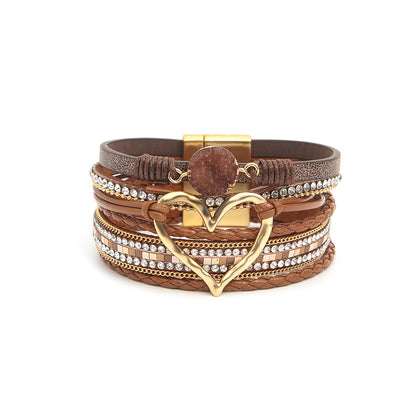 Wholesale Jewelry Streetwear Geometric Heart Shape Pu Leather Alloy Plating Bangle