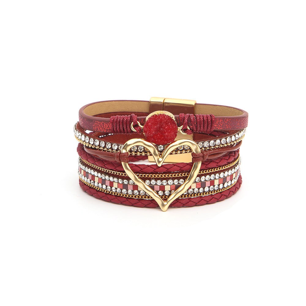 Wholesale Jewelry Streetwear Geometric Heart Shape Pu Leather Alloy Plating Bangle