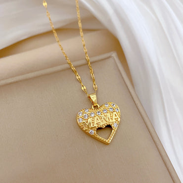 Sweet Simple Style Classic Style Heart Shape Titanium Steel Copper Inlay Artificial Gemstones Pendant Necklace