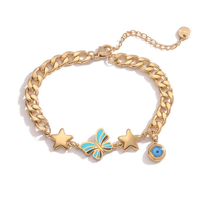 Simple Style Butterfly Titanium Steel Enamel Plating 18k Gold Plated Bracelets