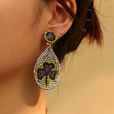 Wholesale Jewelry Commute Shiny Heart Shape Flower Alloy Cloth Rhinestones Inlay Earrings