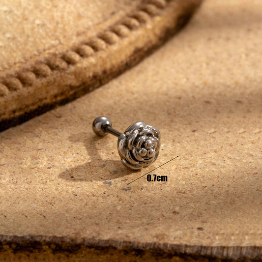 1 Piece Simple Style Round Flower Inlay Stainless Steel Zircon Ear Studs