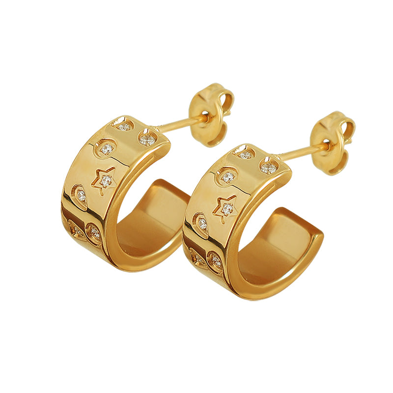 1 Pair Elegant Vintage Style Simple Style Round Star Plating Inlay Titanium Steel Rhinestones 18k Gold Plated Earrings