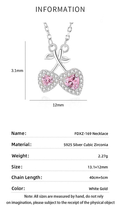 Ig Style Sweet Cherry Heart Shape Sterling Silver Polishing Plating Inlay Zircon Pendant Necklace