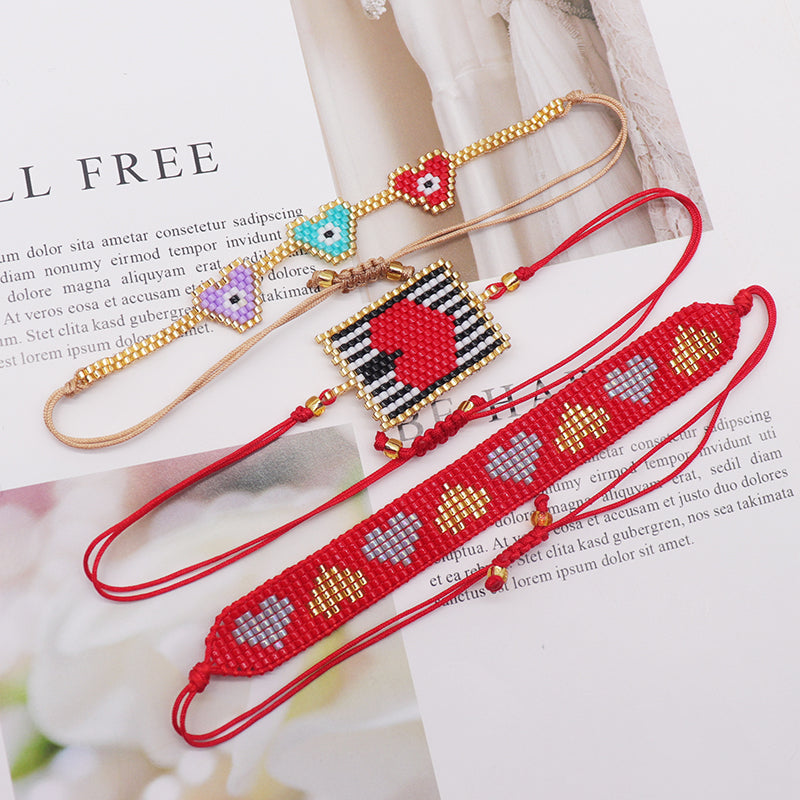 Ig Style Casual Devil's Eye Heart Shape Glass Beaded Knitting Women's Bracelets