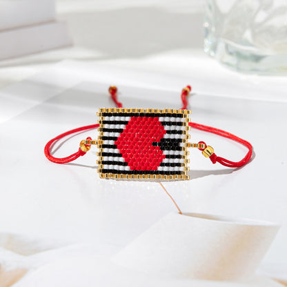 Ig Style Casual Devil's Eye Heart Shape Glass Beaded Knitting Women's Bracelets
