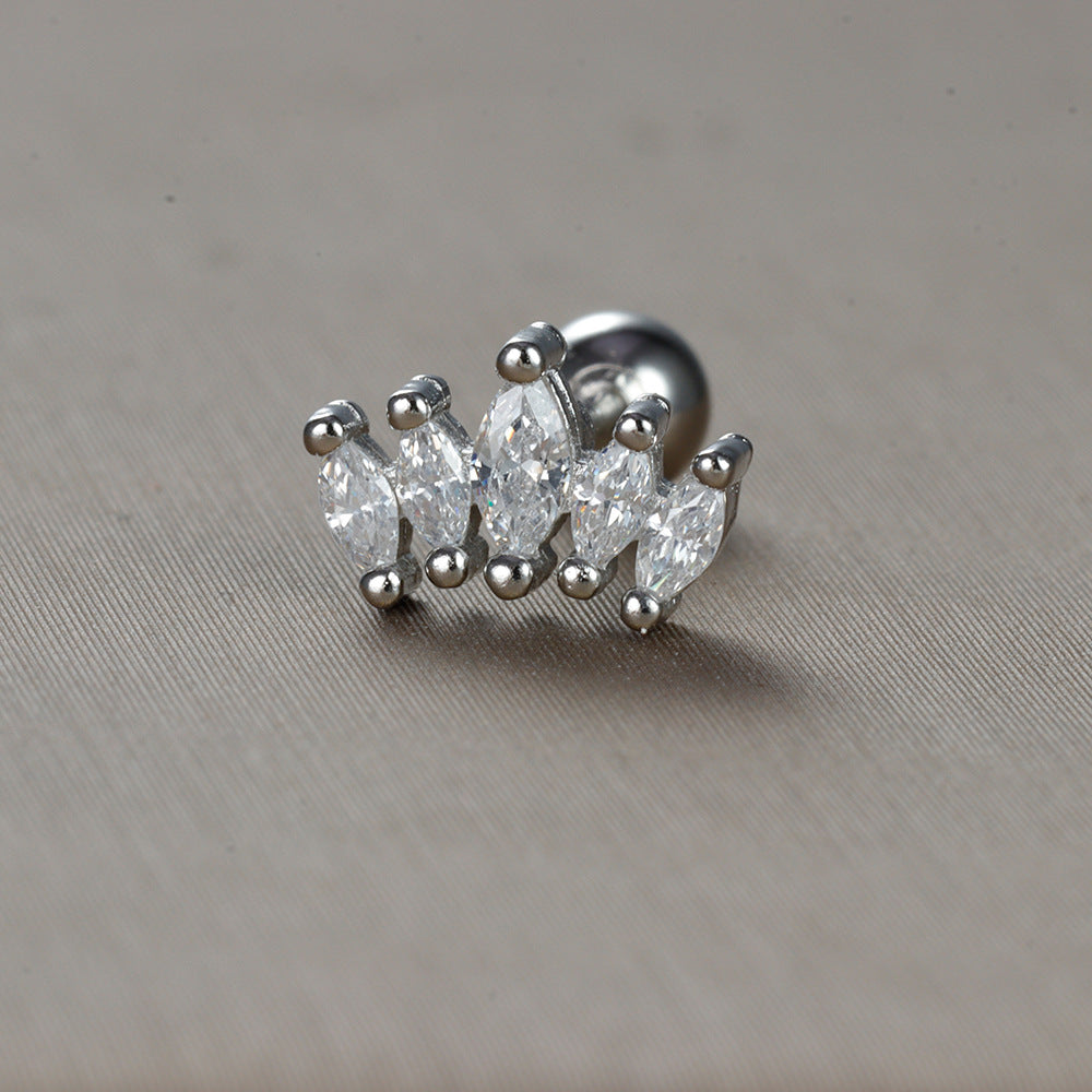 1 Piece Simple Style Star Heart Shape Crown Plating Inlay Stainless Steel Zircon Ear Studs