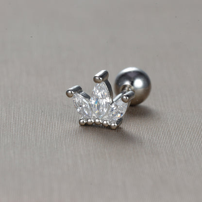 1 Piece Simple Style Star Heart Shape Crown Plating Inlay Stainless Steel Zircon Ear Studs