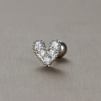 1 Piece Simple Style Star Heart Shape Crown Plating Inlay Stainless Steel Zircon Ear Studs