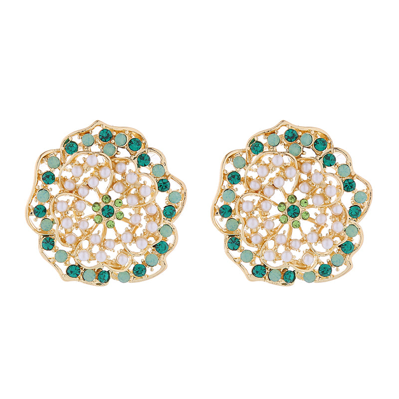 1 Pair Elegant Luxurious Flower Plating Inlay Alloy Artificial Pearls Rhinestones Gold Plated Ear Studs