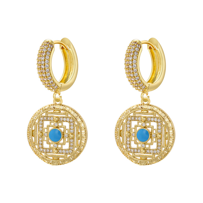 1 Pair Hip-hop Vintage Style Round Plating Inlay Copper Zircon 18k Gold Plated Drop Earrings