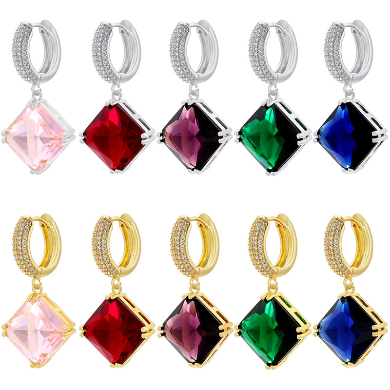 1 Pair Elegant Luxurious Rhombus Plating Inlay Copper Zircon 18k Gold Plated Drop Earrings